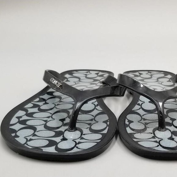 EUC Coach Womens Black Gray  Lyra Jelly All Over Print Flip Flops Sandals - Picture 2 of 8